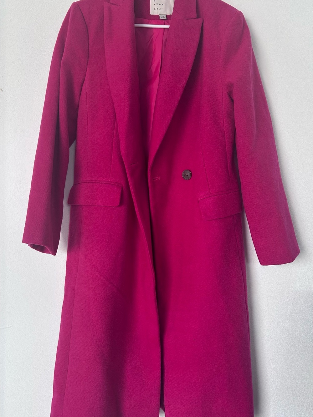NWOT A New Day Women's Long Wool-Blend Coat in Fuchsia Size XS
